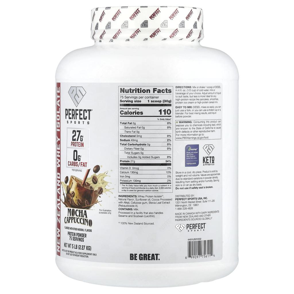 Diesel, New Zealand Whey Isolate, Mocha Latte Cappuccino, 2.27Kg(5Lbs)