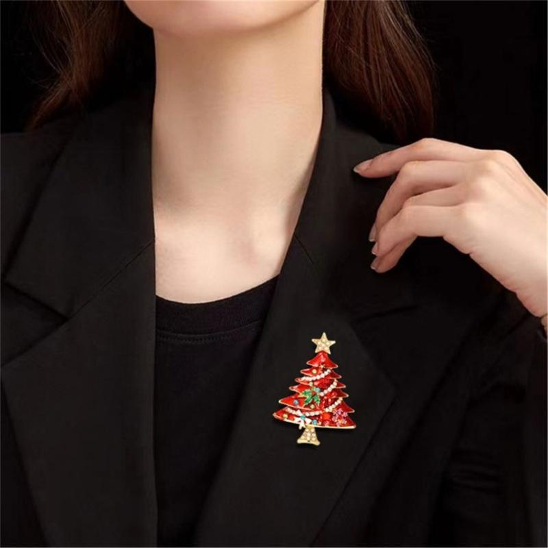Rhinestones Christmas Crystal Jewelry Gifts Christmas Tree Pins Multi-Colored Christmas Brooch Pins Set for Women & Girl