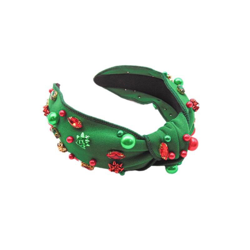 Bandeau de Noël avec Diamants Colorés Incrustés et Tissu à Nœud Central