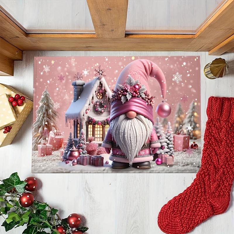 

Pink Christmas Gnome Welcome Mat, Machine Washable Non-Slip Rug, Festive Door Mat for Entryway, Bathroom, Kitchen, Laundry Room 40x60cm