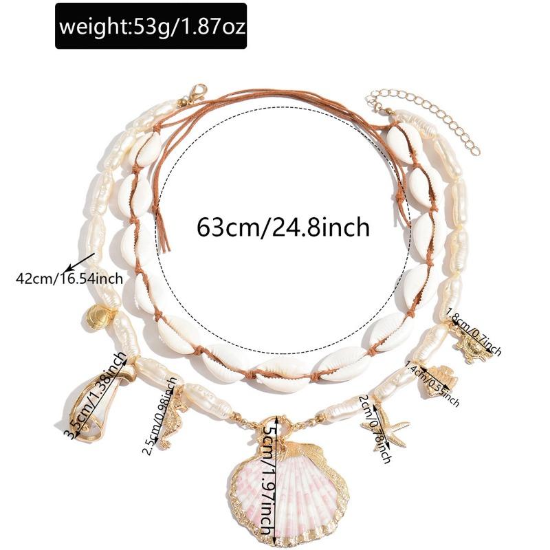 Bohemian shell necklace niche irregular resort style layered starfish imitation pearl collarbone chain