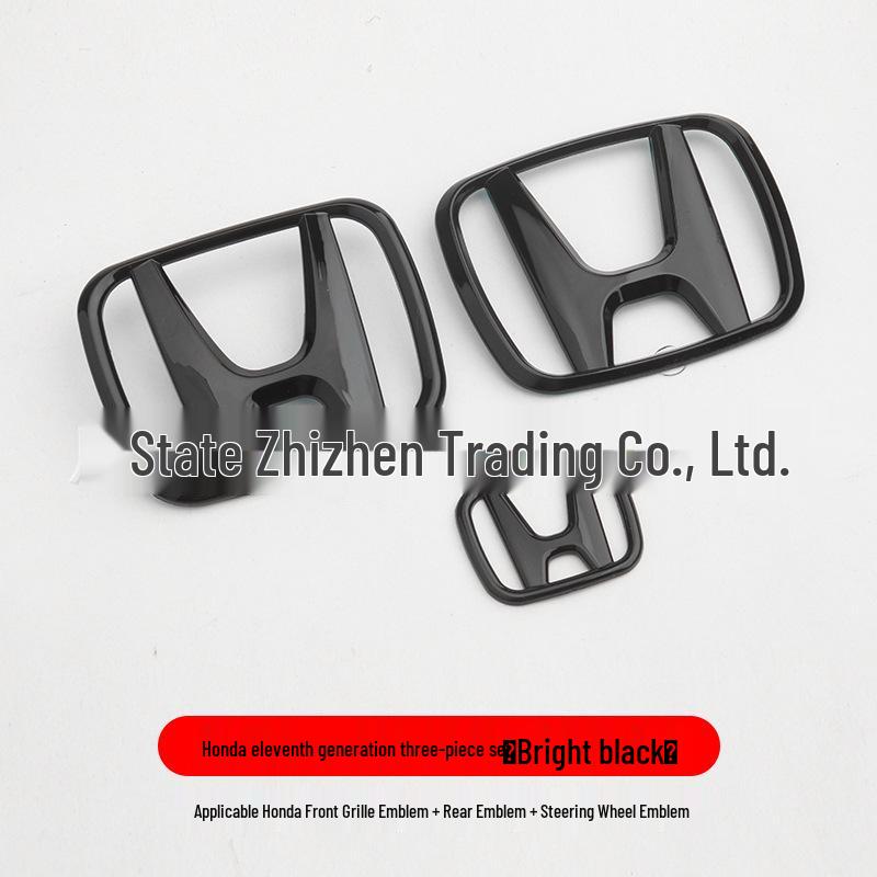 Honda Civic Gen 11 Black Warrior Grille, Tail Emblem, Steering Wheel & Rear Emblem Stickers.