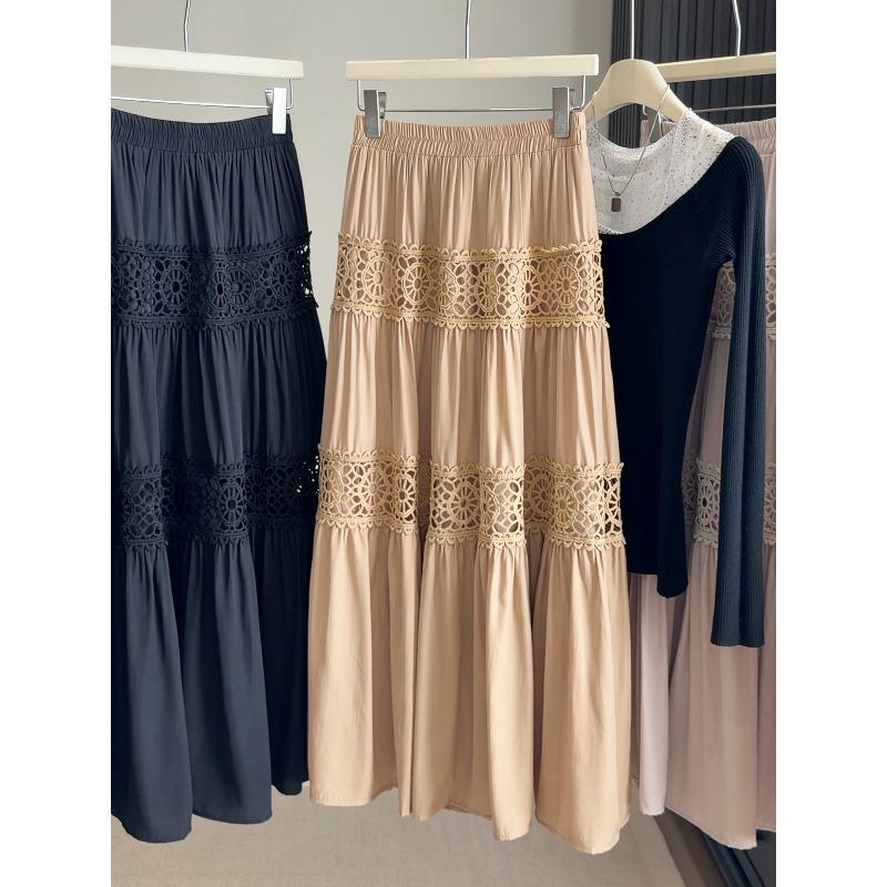 

Hollow crochet skirt women s high-end temperament spring and summer new high-waisted a-word medium and long cake skirt One size fits all хакі