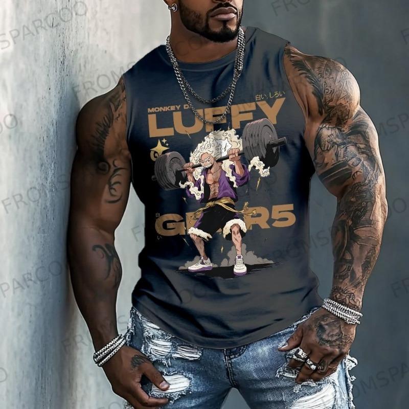 2025 One Piece Anime Luffy Peripheral Printed Pure Cotton Tank Top Gym Men's Loose Sports Summer Fashion Top