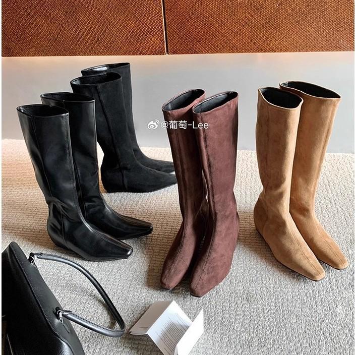 Cowhide Version~ Suede Square Head Medium Boots 2025 New Inner Retro Wide Tube Martin Boots Knight Boots Women's High Boots
