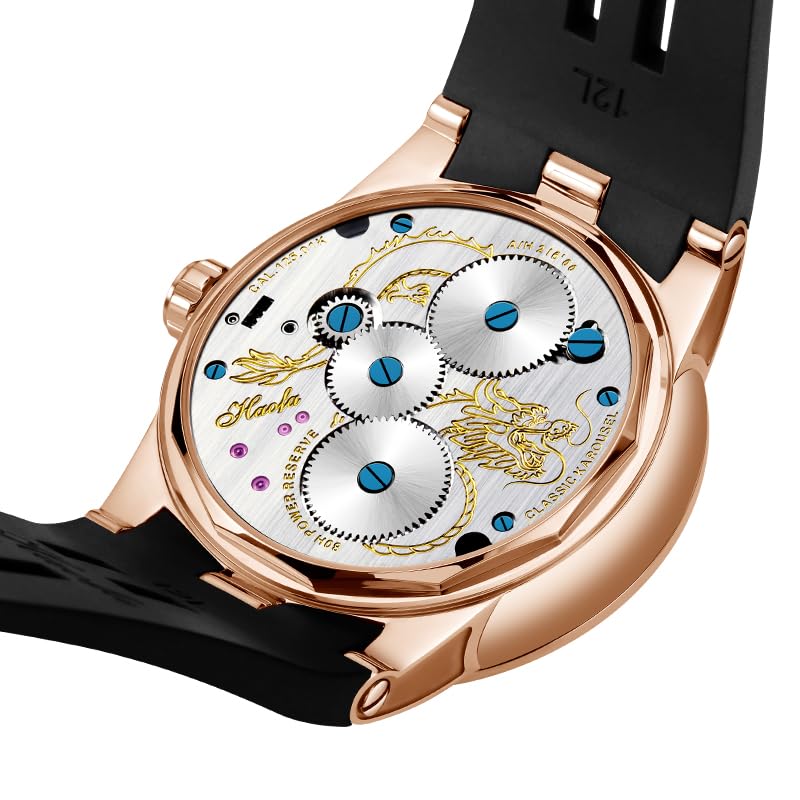 HAOFA Watch Carcel Watch Mechanical Manual Winding 3D Dial Golden Dragon Diamond Watch Waterproof Rubber Strap Luxury Gentleman Gift for Men Men's