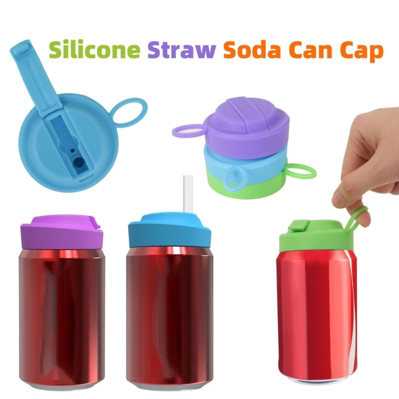 Colorful Silicone Sodas Can Lid and Straw Easy Use Spill-proof Sealed Can Cover for Canned Beverages Beer and Juice