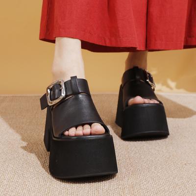 Women's High-End Cowhide Platform Summer Slippers