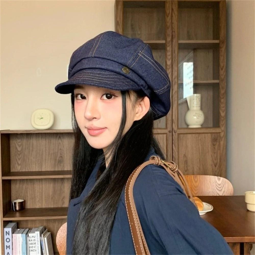 Korean Denim Beret Versatile Painter Hat Trendy Octagonal Hats  Streetwear