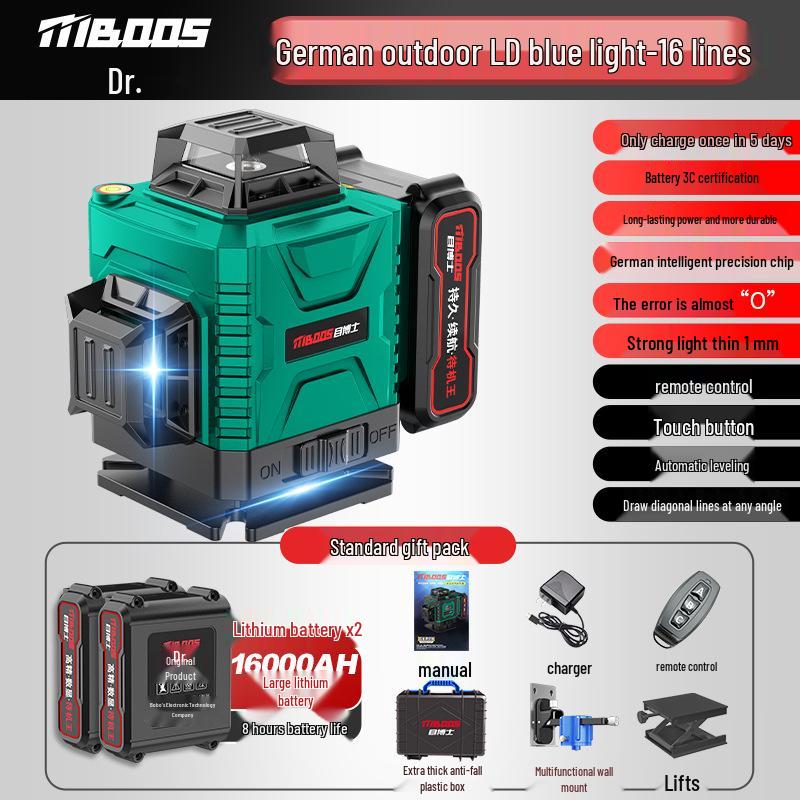 High-Precision 12-Line Outdoor Green Laser Level with Automatic Leveling for Walls and Floors