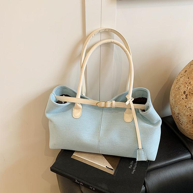 Fashionable Denim Bag Large Capacity Contrasting Color Tote Bag New Bowling Bag One-shoulder Underarm Bag