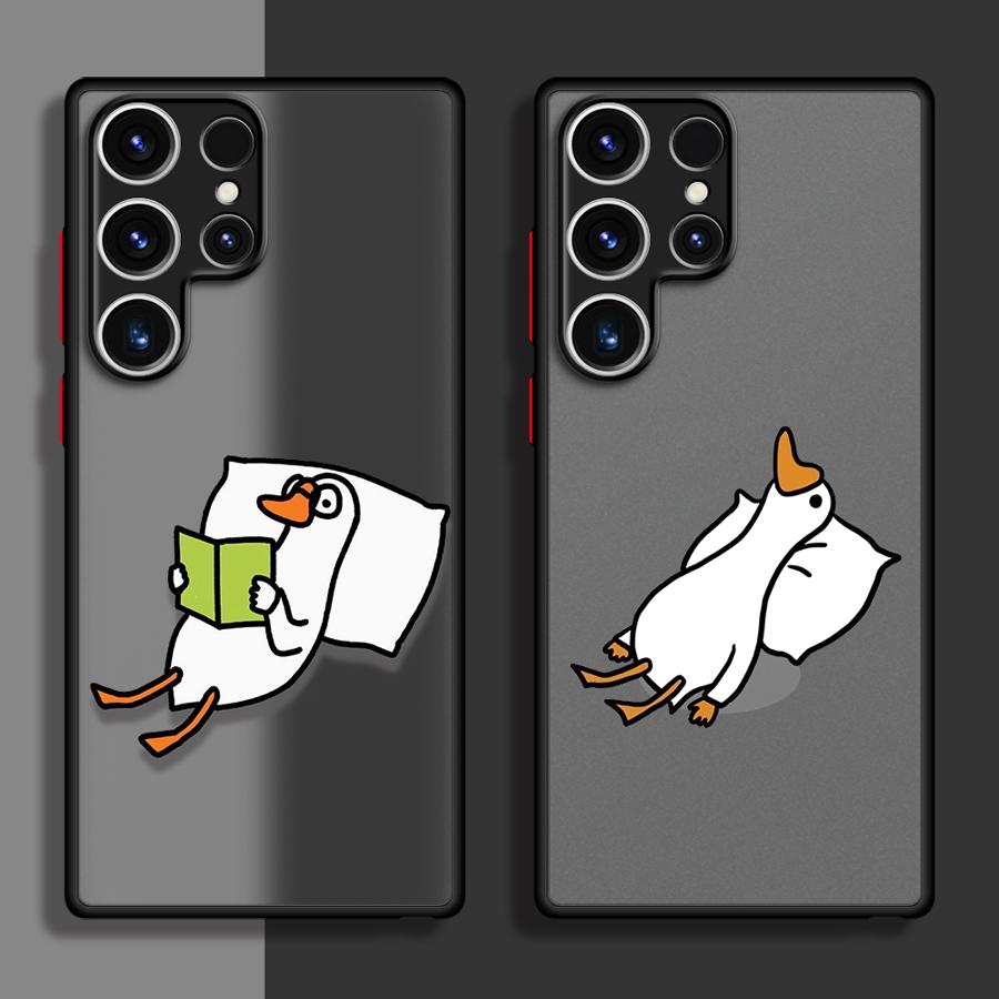 Cute Cartoon Lying Flat Duck Case for Samsung Galaxy S24 Ultra S23 Plus S25 S22 S21 FE S20 Note 20 S9 S10 Silicone Phone Cover