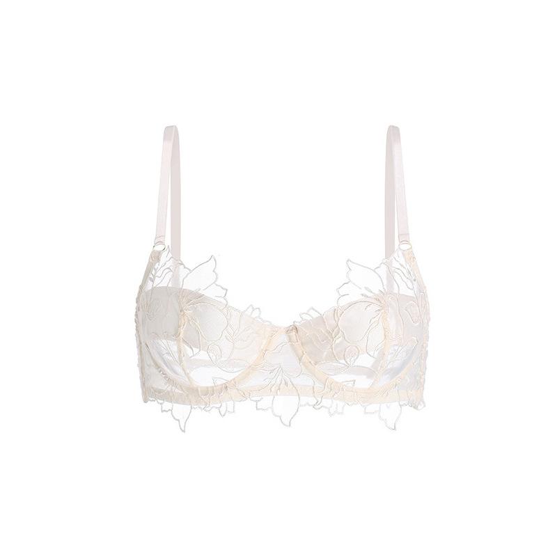 Sexy erotic underwear women's French summer ultra-thin embroidered lace bra big chest small anti-sagging underwear set