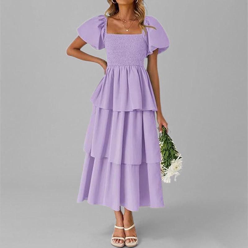 

Весна Новая Женская Одежда Элегантная и Изысканная Юбка-Торт с Облегающей Талией Однотонное Платье для Женщин 3XL фиолетовый