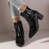 New Women'S Shoes-Pointed-Toe Short Boots With Side Zipper, Belt Buckle Detail, Chunky Heel, Warm-Perfect For Winter Jeans