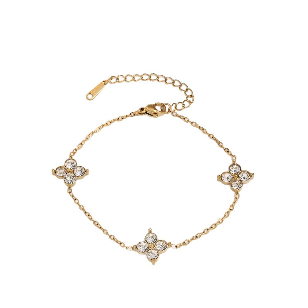 Elegantes Zirkon Kleeblatt Schmuckset: Armband, Halskette und Ohrstecker für Damen