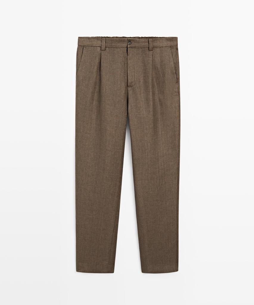 Masimodutti Total Look Linen Herringbone Detail Pants