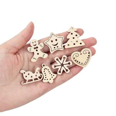 50Pcs Christmas Mini Wooden Ornaments Unfinished Wood Slices Christmas Tree Hanging Pendant Noel Home Decoration DIY Gift Craft