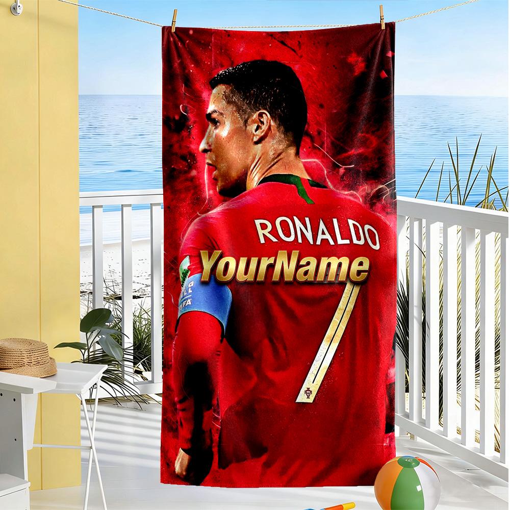 Cristiano Ronaldo Customize Text Beach Towel High Absorbency & Quick-Dry Ideal for Travel Outdoor Swim Pool Yoga Surf Camping Hiking Gym Gift Holiday