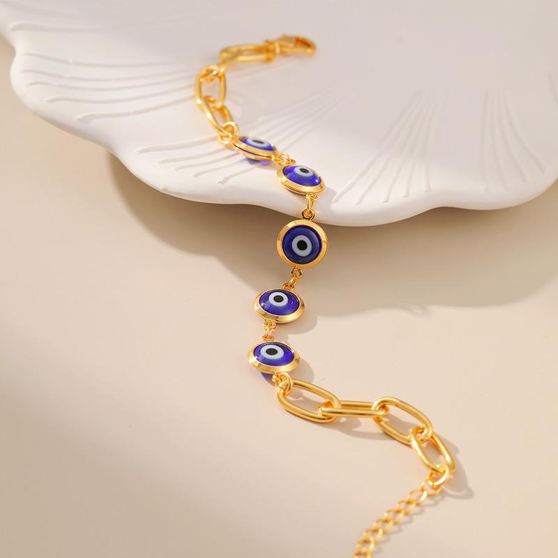 Hot-selling Turkish eye blue eye bracelet bracelet long O chain plated 18K gold retro bracelet wholesale