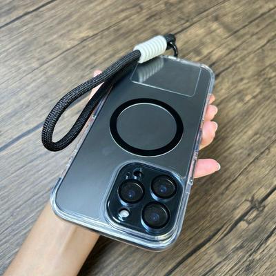 Luxury Transparent Magnetic Charging Phone Case for Iphone 16 15 14 13 Pro Max with Lanyard All Inclusive Lens Cover