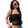 Women's Sexy Off-Shoulder Mesh Strapless Crop Top - Casual Summer Slim Fit