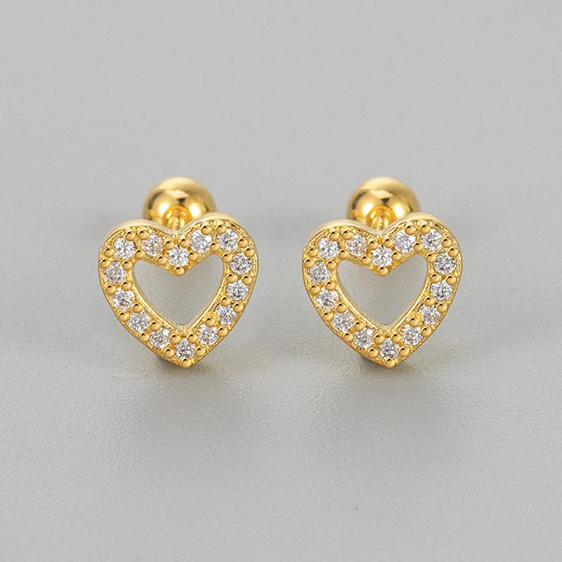 Sparkling Paved Hollow Heart Helix Screw Stud Earrings Dazzling Cartilage Piercing Jewelry For Daily Layering And Versatile Wear