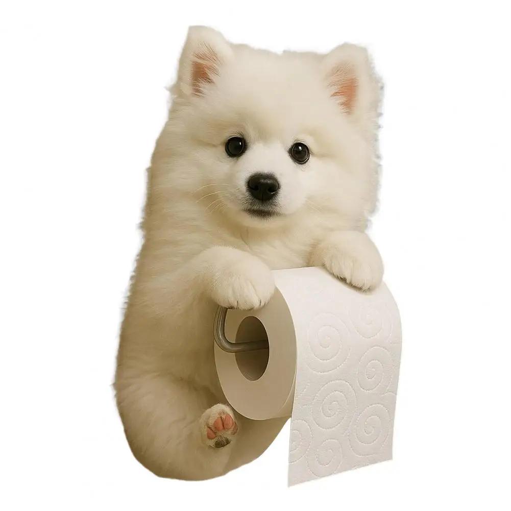 Fun Dog Wall-Mounted Toilet Paper Holder - Durable Resin Bathroom & Kitchen Tissue Roll Organizer Decor