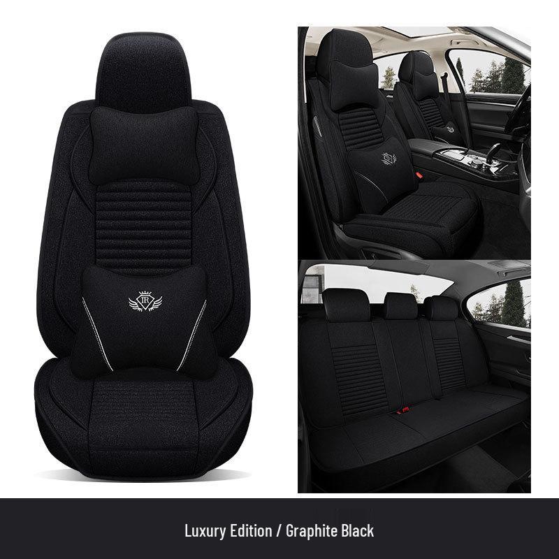 Universal Breathable Linen Seat Cover Set for Five-Seater Cars - Durable and Fully Enclosed
