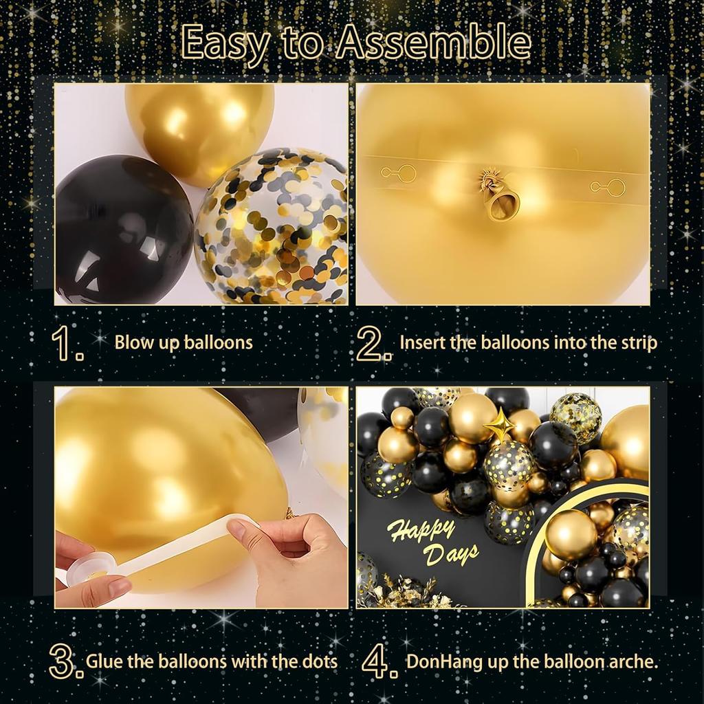 Black and Gold Balloon Arch Kit, AivaToba 126 Pieces Black Gold Metallic Chrome and Gold Confetti Balloons, Party Decoration Set for Graduation,