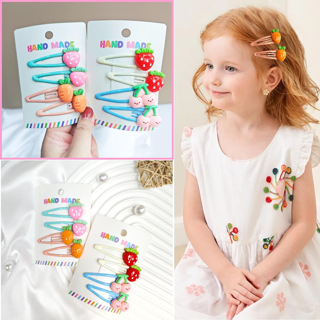 4Pcs/set 2025 New Children's Hair Cards Colorful Girls Summer Headdress Baby Cartoon Hair Clips Cute Cherry Strawberry Shape