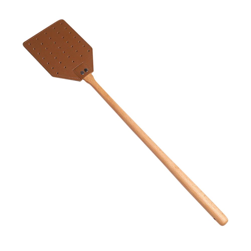 1PC Leather Fly Swatter with 19" Long Wood Handle Sturdy Durable Flyswatter for Indoor and Outdoor Pest Control Rustic Swatter