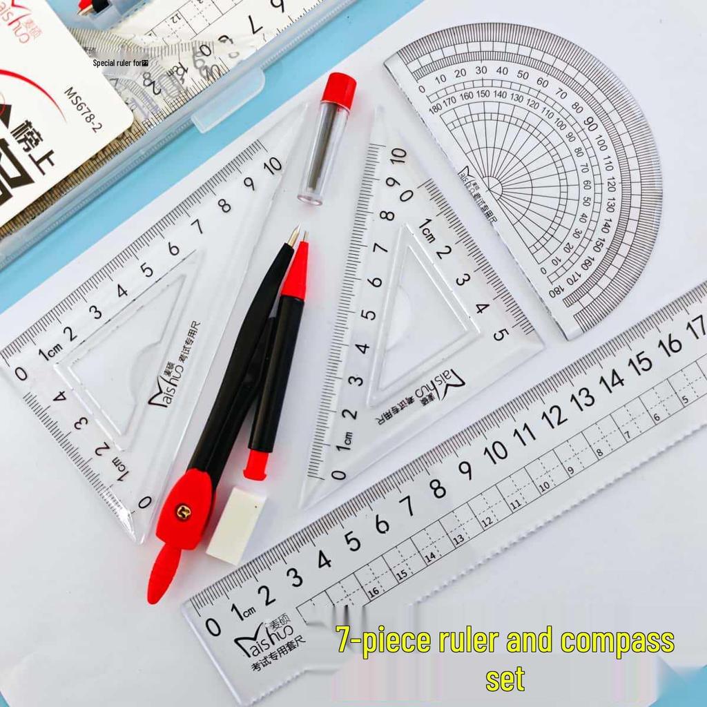 Maishuo 7-Piece Student Geometry Set: Compass, Straight & Triangle Rulers in Box