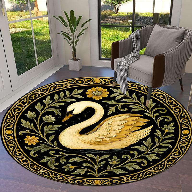 1pc Multi Surface Chair Mats Golden Swan with Floral Border Perfect for Decorating Office Chairs, Living Rooms, Or Bedrooms.dt075