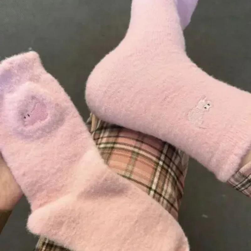 Girls Soft Velvet Winter Women's Cute Cat Print Thickened In Tube Socks Simple Cozy Hairy Sleep Fashion Sock