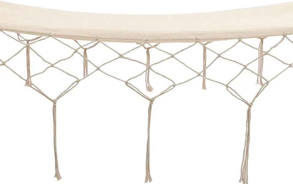 Boho macrame garden hammock with spreader bar and headband for one person, beige cover