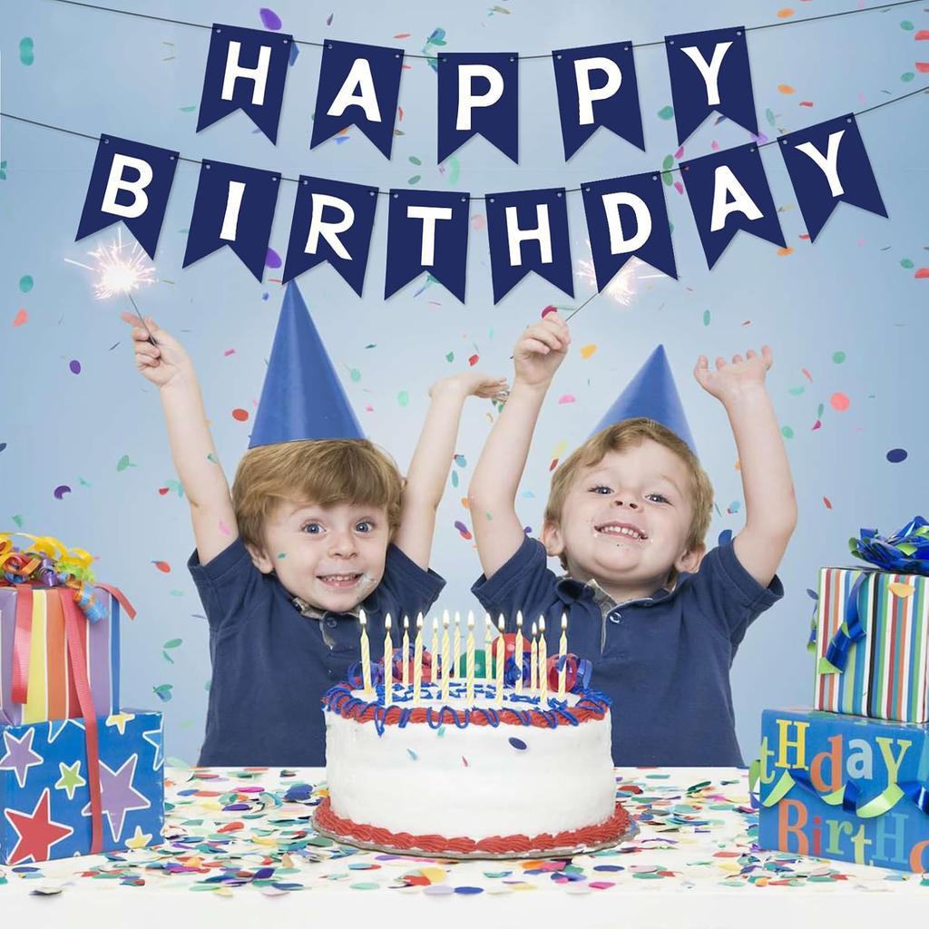 Navy Blue Happy Birthday Banner Signs Party Decorations for Women Men Girls Boys