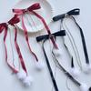 Cute Sweet Girly Bow Hair Clip Bow Long Ribbon Y2K Pompoms Bow Bunches Rhinestones Sweet Balletcore Style