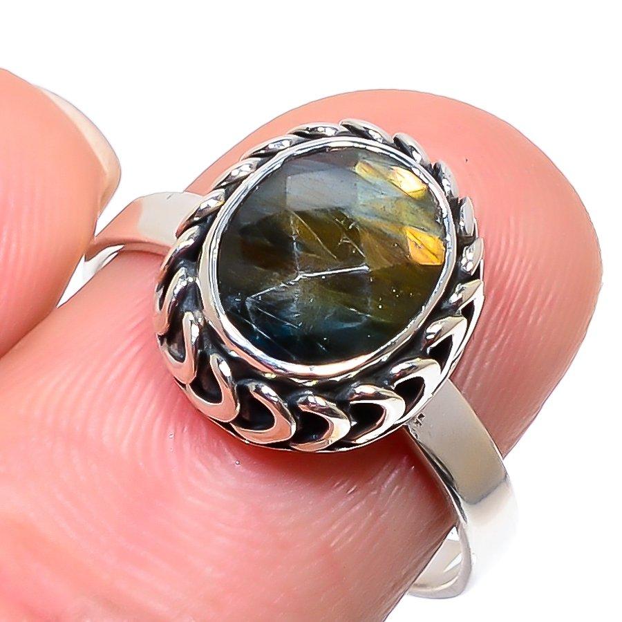 

Natural Labradorite Gemstone Handmade 925 Sterling Silver Jewelry Ring S.9 F7Z92