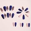 24pcs Short Almond Armor Matte Blue Sparkling Diamond Leaf Fake Nail Patch with Diamond Inlay Detachable Nail Wearing Armor