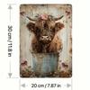 Vintage Highland Cow Floral Metal Sign Rustic Wall Art For Home Garden Outdoor Decor