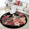 Floral Cat  Round Area Rug,Carpet Rug for Living Room Bedroom Sofa Playroom Decor,Non-slip Floor Mat