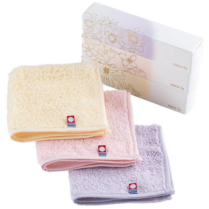 Imabari Towel Handkerchief Set sara-la Saki Gauze Pile 3-Pack (Purple, Pink, Yellow)