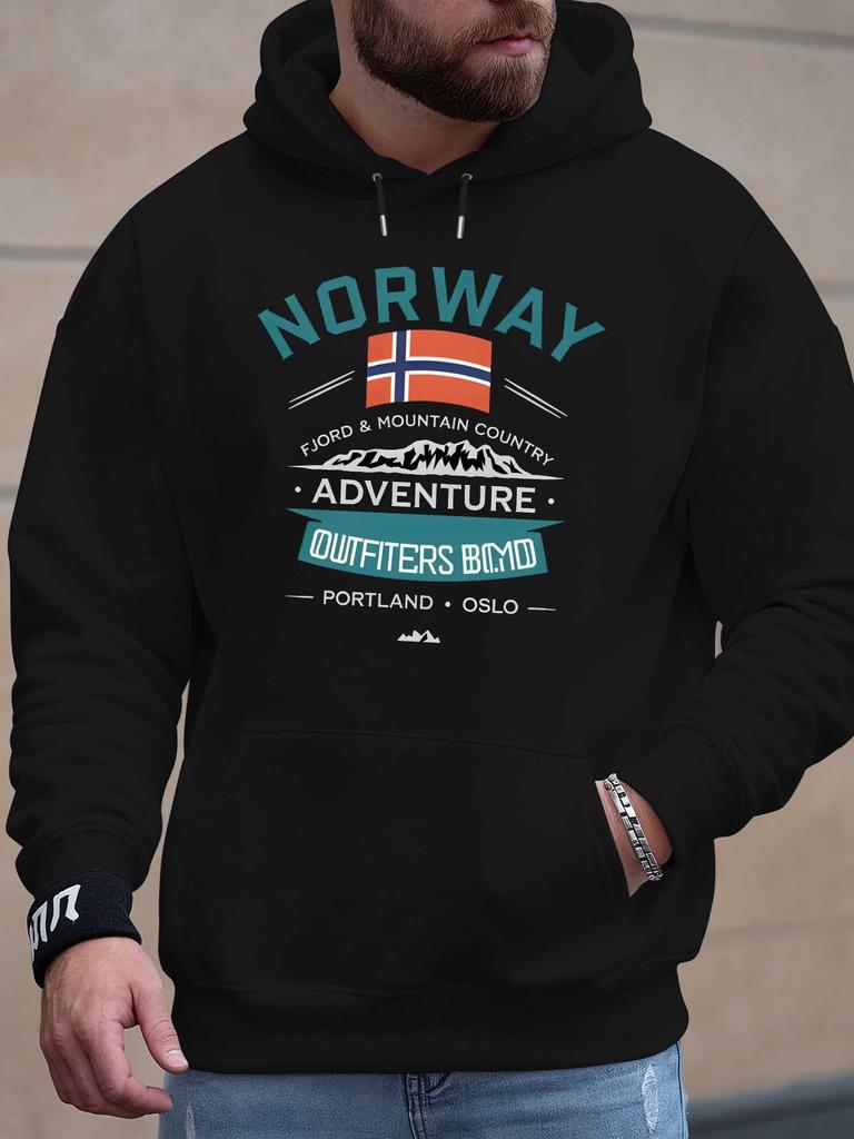 NORWAY unisex Norway-Themed Hoodie - Norwegian Flag & Viking Lettering Print Sweatshirt with Oslo Trondheim Design, Soft Winter Warm Pullover, Large S