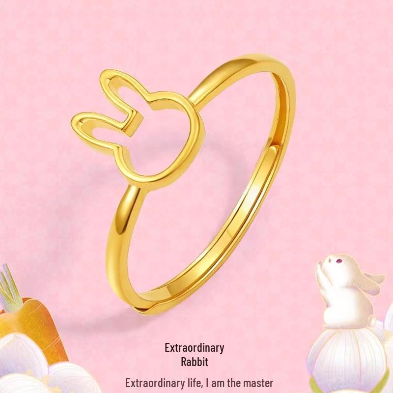 

Vietnamese Gold-Plated Year of the Rabbit Fashion Ring - Open Style Rabbit Design, Perfect Gift for Girlfriend Adjustable