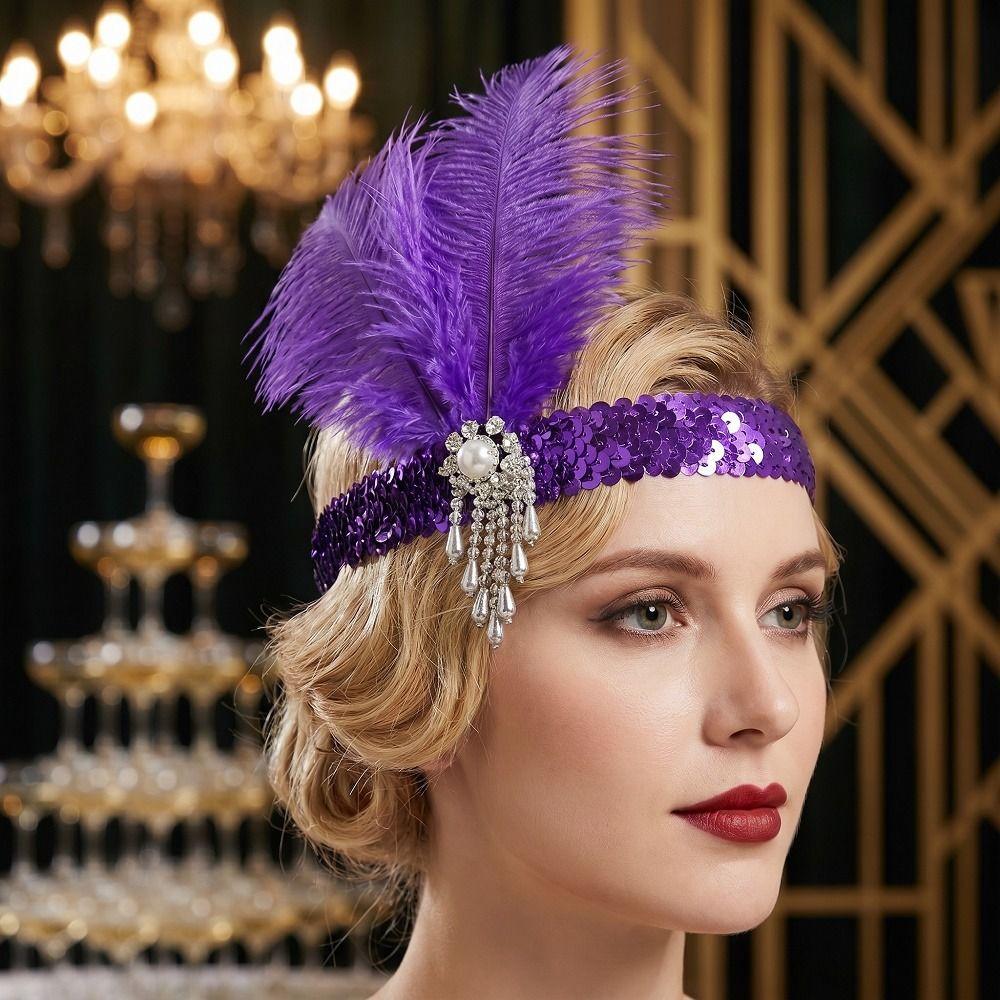 1920s Women's Feather Headband Sequin Bridal Headdress Exquisite Feather Headdress  Carnival Events