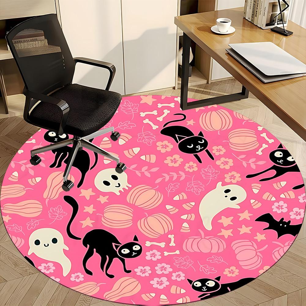 1pc Halloween Cats Office Round Area Rug, Indoor Mat Suitable For Office, Under Office Chairs Bedroom Living Room Home Decor, Room Deco 048