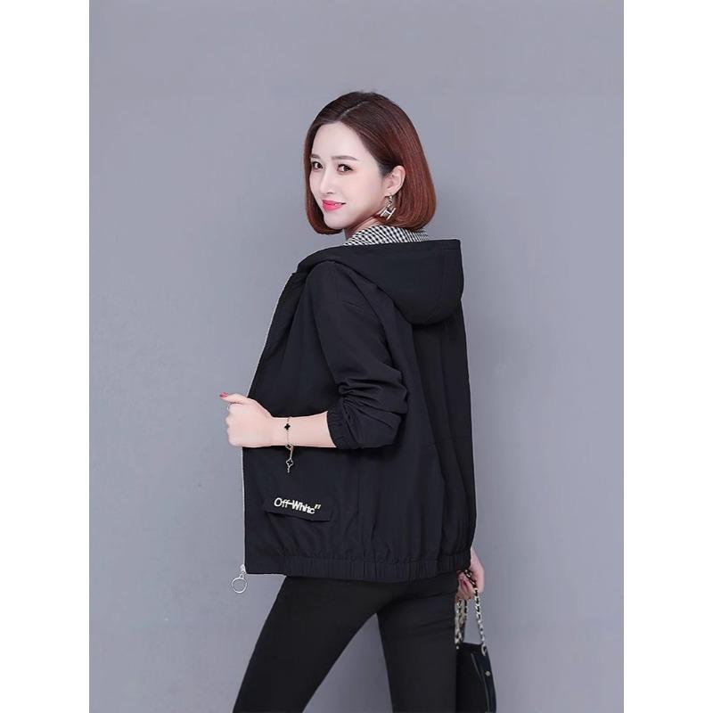 Women's Spring and Autumn Plus Size Hundred Windbreaker Hooded Zipper Paragraph Short Workwear Jacket