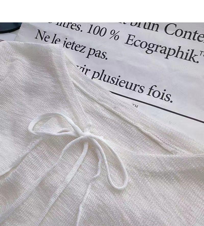 Cardigan Curto de Malha de Seda Gelada Feminino com Saia Camisola e Xale Pequeno - Proteção Solar Leve de Verão