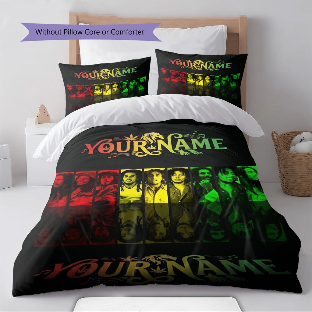 Name Custom Bob Marley Pattern Bedding Set Quilt Cover Pillowcase Home Decor Gift (1 * Duvet Cover + 2 * Pillowcase, Without Core)